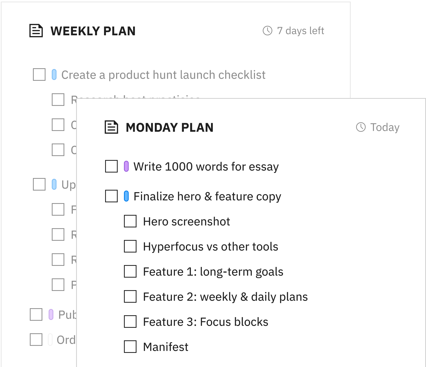 Weekly planning and review rituals in Hyperfocus